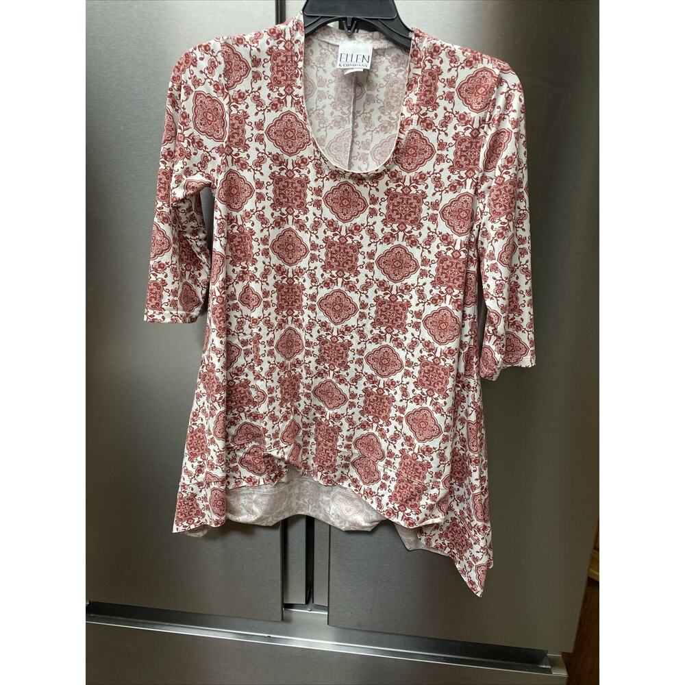 Ellen & Company blouse Shirt womens Medium Green Wrap Stretch Long Sleeve Top